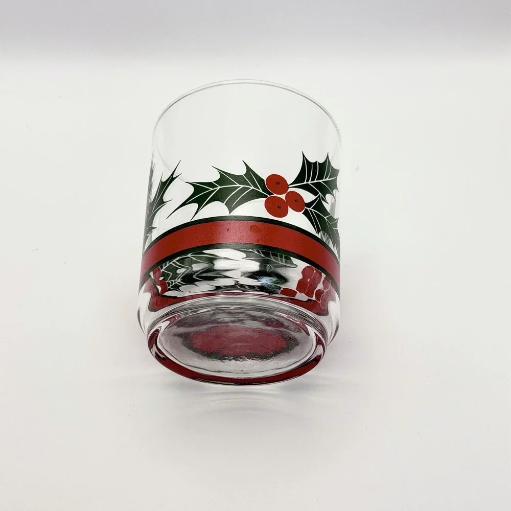 4 Vintage Libbey Holly Berry Christmas Glasses Lowball Tumblers Holiday Season‎